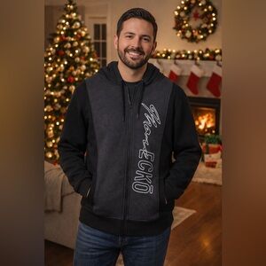 Marc Ecko Men's Charcoal and Black Zip-Up Sweater Size L